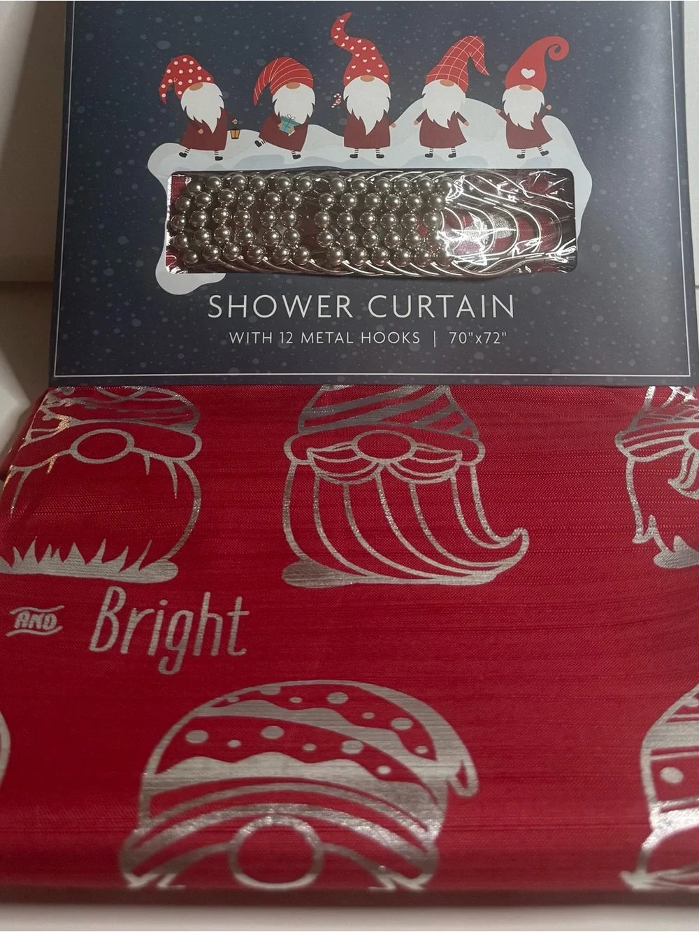 Shower Curtain Red Gnome Holiday Decor with 12 Metal Hooks by Artisan 31
